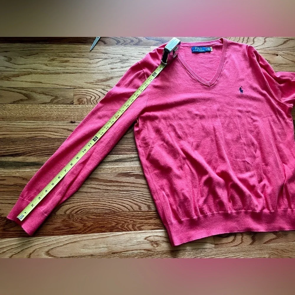 Polo Ralph Lauren Cotton V Neck Red/Orange Sweater, Size Large